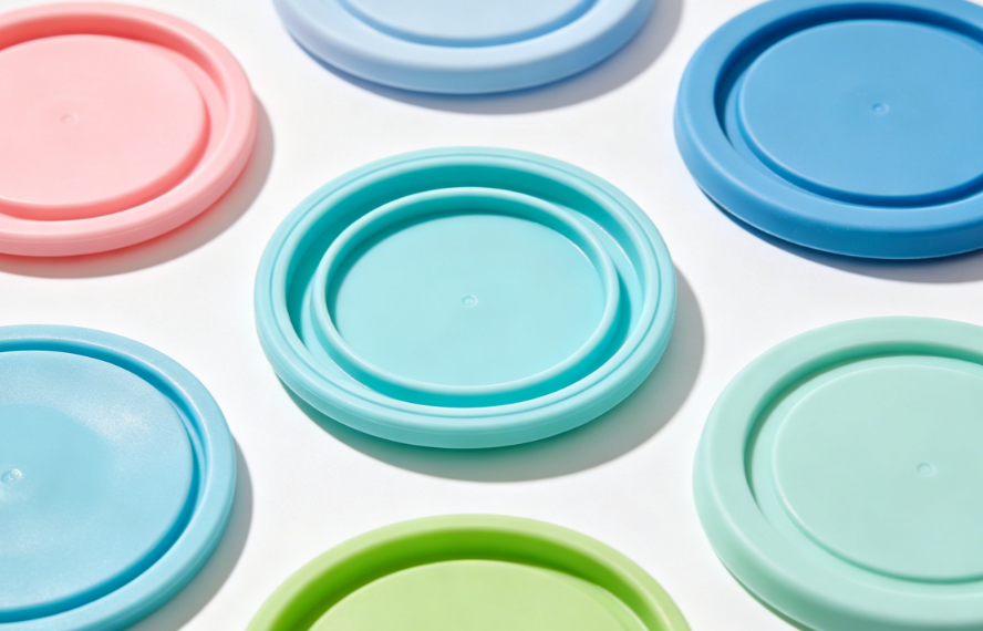 Custom silicone pet food can lids in various colors and sizes
