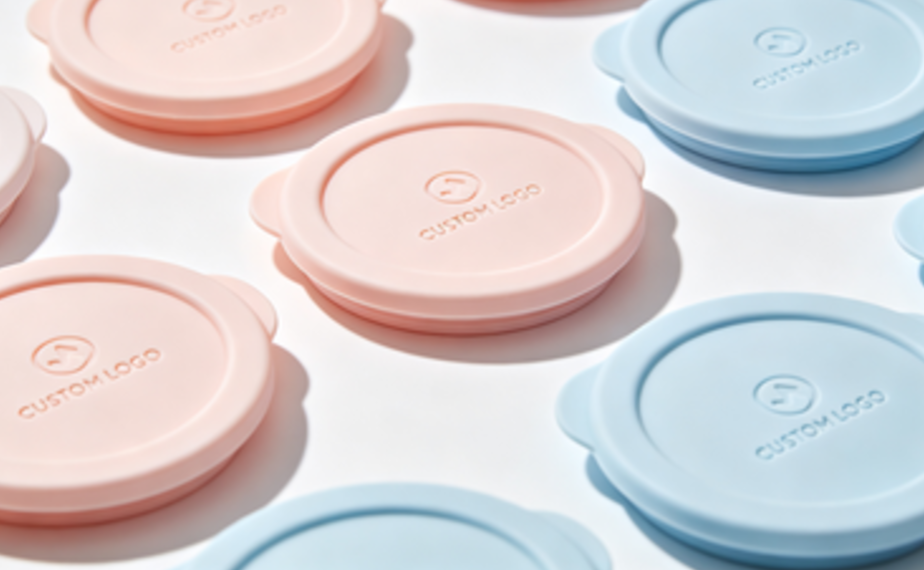 A collection of branded custom silicone can lids with logos